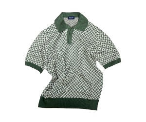 Drumohr - Green &amp; White Signature Pattern Open Collar Knit