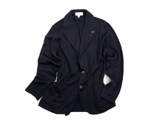 Lardini - Dark Navy Single Breasted Wool Knit Jacket